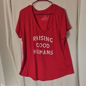 torrid Pink V-Neck Tee with "Raising Good Humans" Graphic